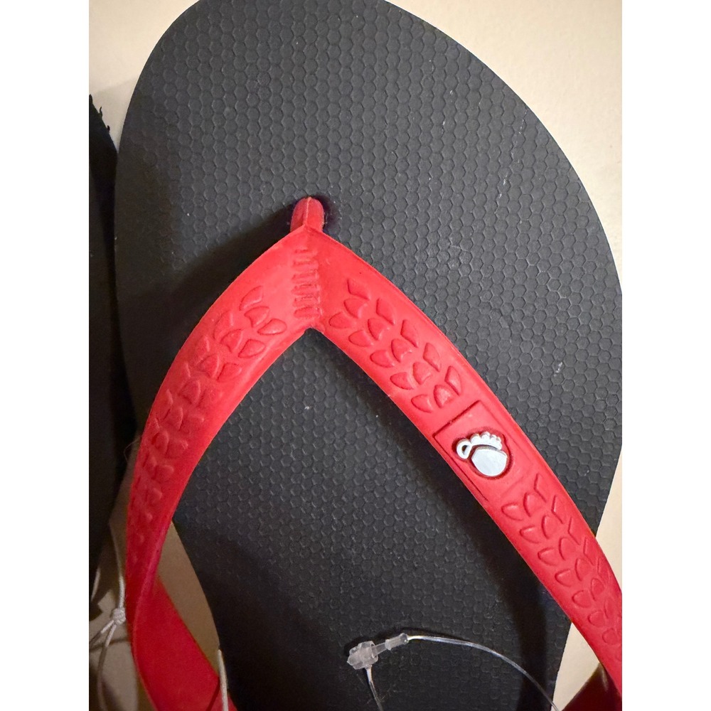 Huggoes Womens Flip Flops Black Red Thong Sandals Size 9 Casual Beach Pool Shoes - Picture 3 of 3